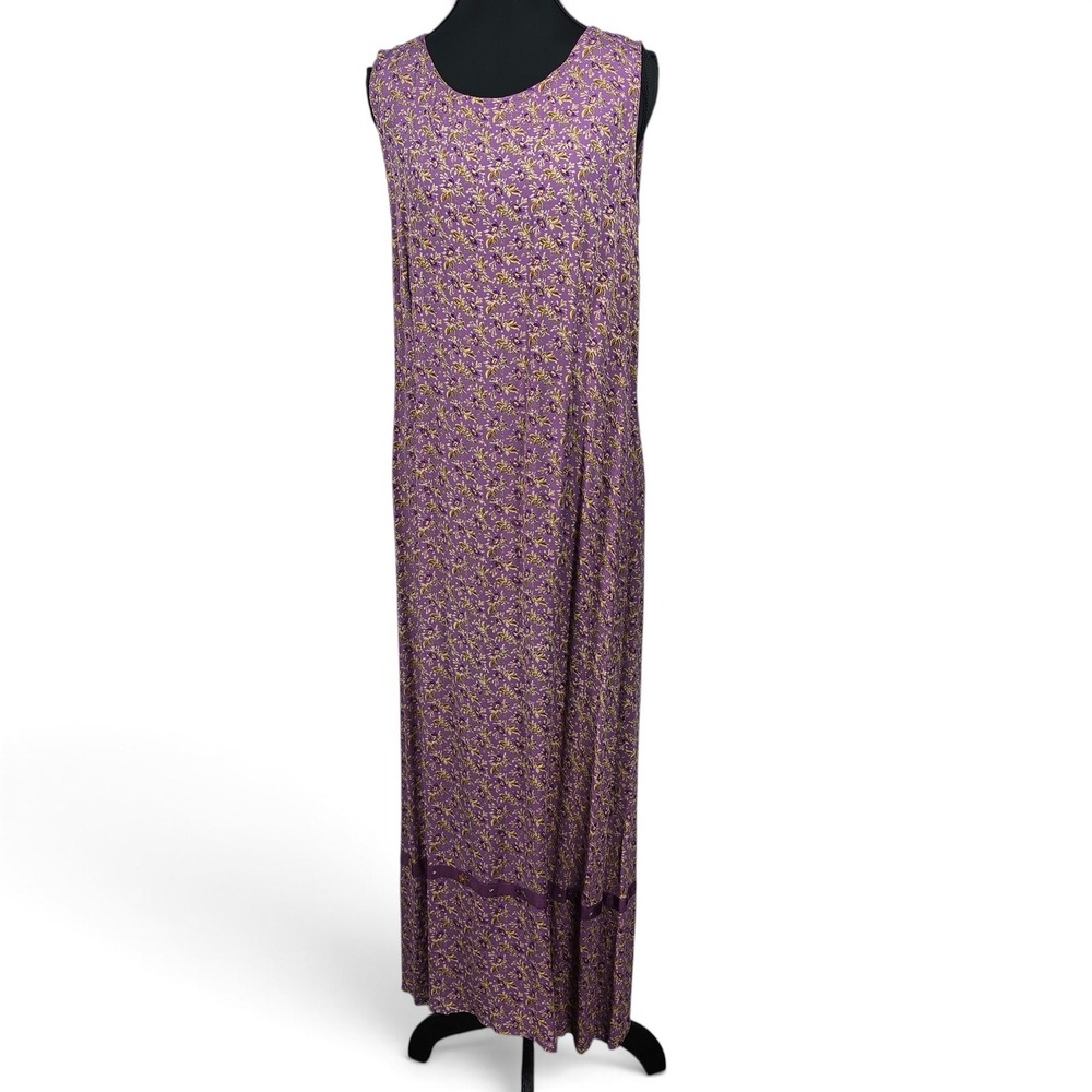 VTG April Cornell Maxi Dress Women Medium Purple Floral Sleeveless Back Tie Boho